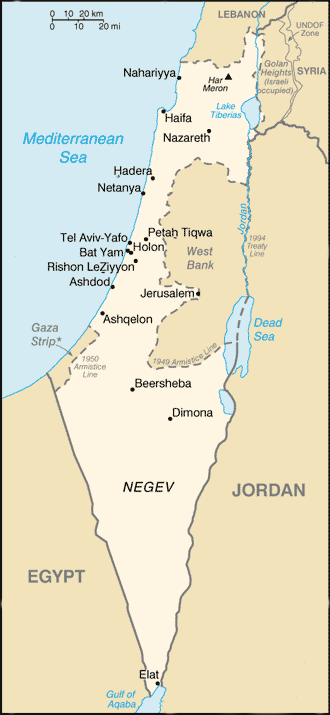 Landkarte Israel und Westjordanland